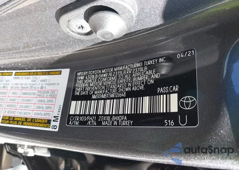 2021 Toyota C-Hr Le из США, поврежденный, VIN NMTKHMBX5MR126648